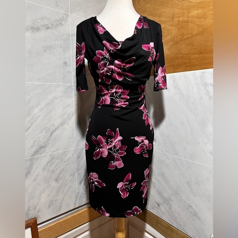 🤗NWT Connected Apparel Women's Floral-Print Elbow-Sleeve Sheath Dress siz…